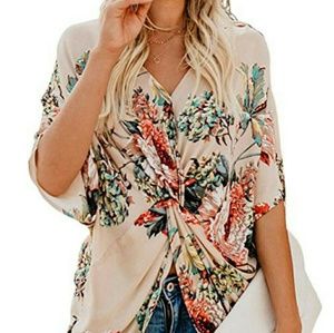 V neck twisted floral top